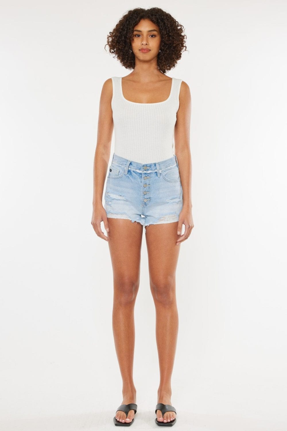 Trendsi Kancan Distressed Button Fly Denim Shorts Kancan Distressed Button Fly Denim Shorts