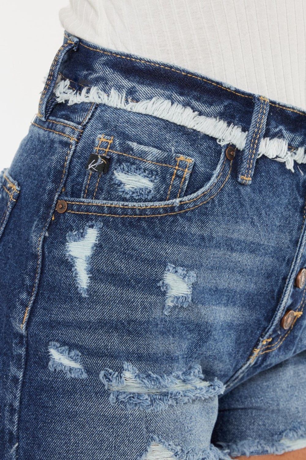 Trendsi Kancan Distressed Button Fly Denim Shorts Kancan Distressed Button Fly Denim Shorts