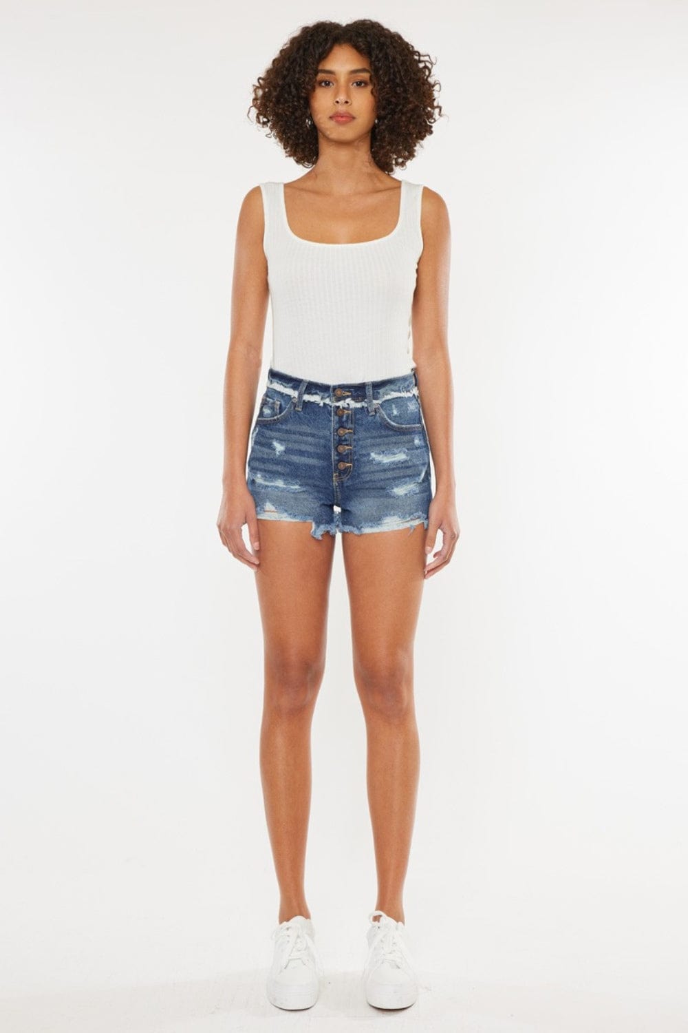 Trendsi Kancan Distressed Button Fly Denim Shorts Kancan Distressed Button Fly Denim Shorts