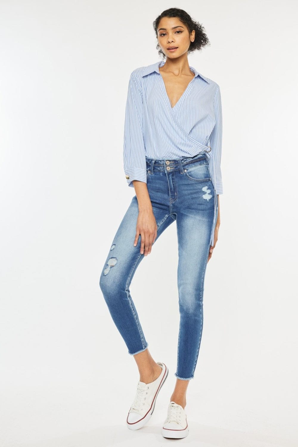Trendsi Kancan Distressed Raw Hem High Waist Jeans Kancan Distressed Raw Hem High Waist Jeans