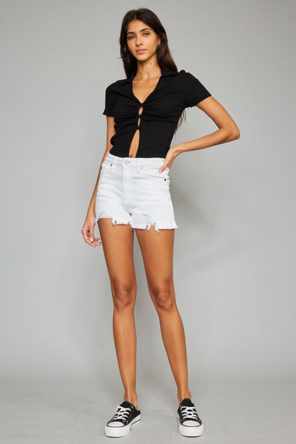 Trendsi Kancan Full Size High Rise Frayed Hem Denim Shorts Kancan Full Size High Rise Frayed Hem Denim Shorts