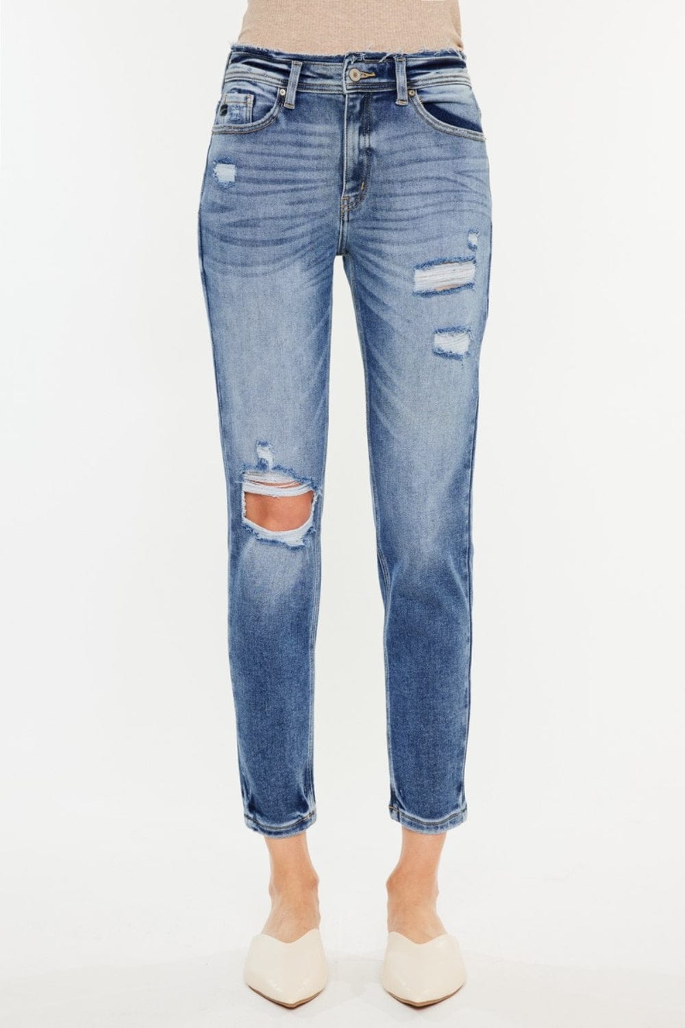 Trendsi Kancan High Rise Distressed Mom Jeans Kancan High Rise Distressed Mom Jeans