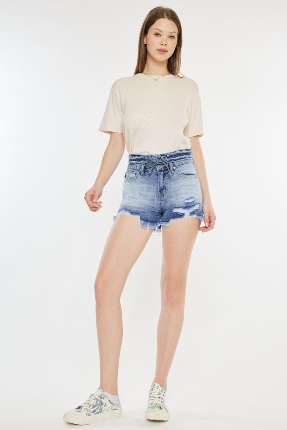 Trendsi Kancan High Rise Frayed Hem Denim Shorts Kancan High Rise Frayed Hem Denim Shorts