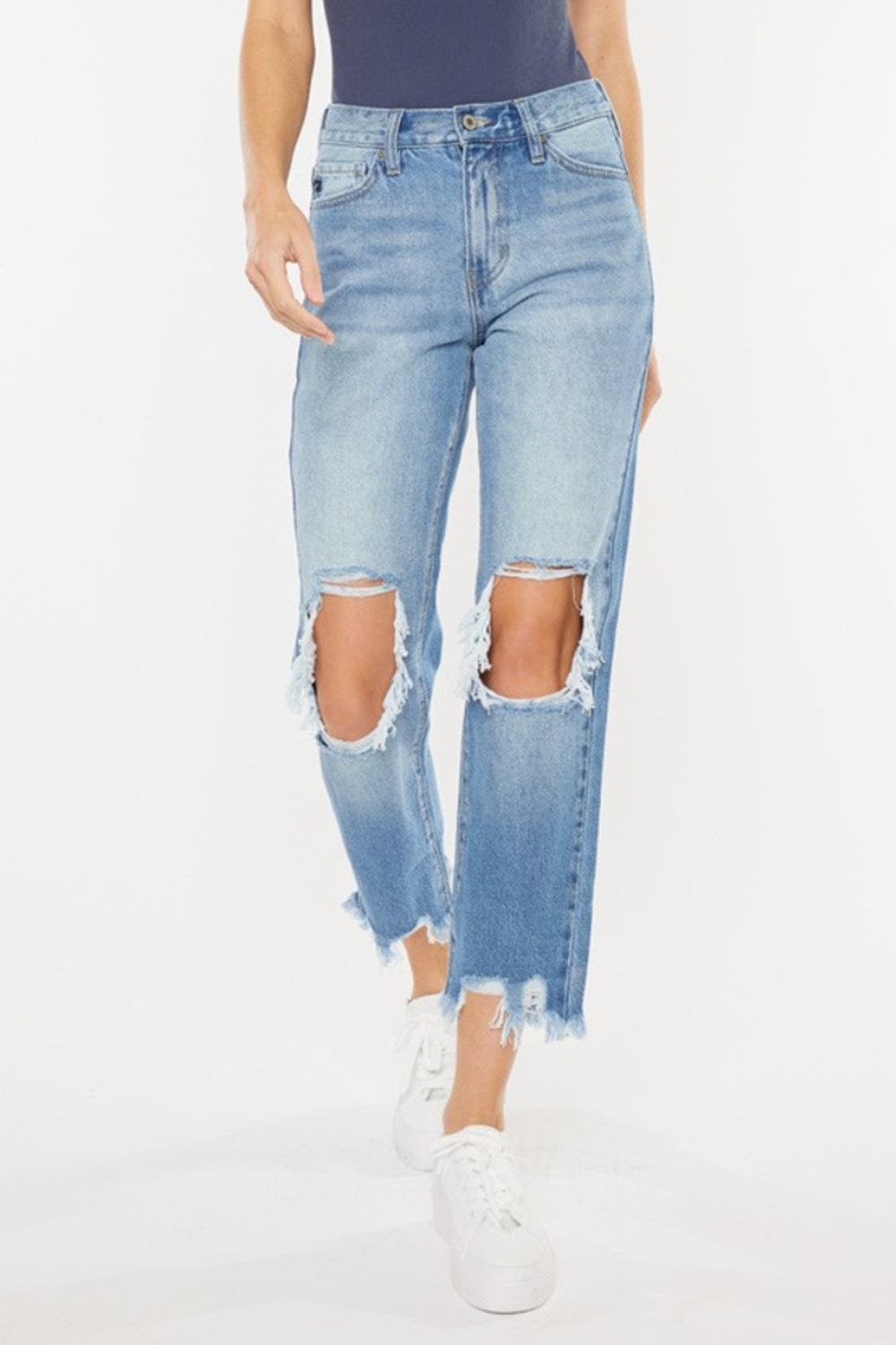 Trendsi Kancan High Waist Chewed Up Straight Mom Jeans Kancan High Waist Chewed Up Straight Mom Jeans