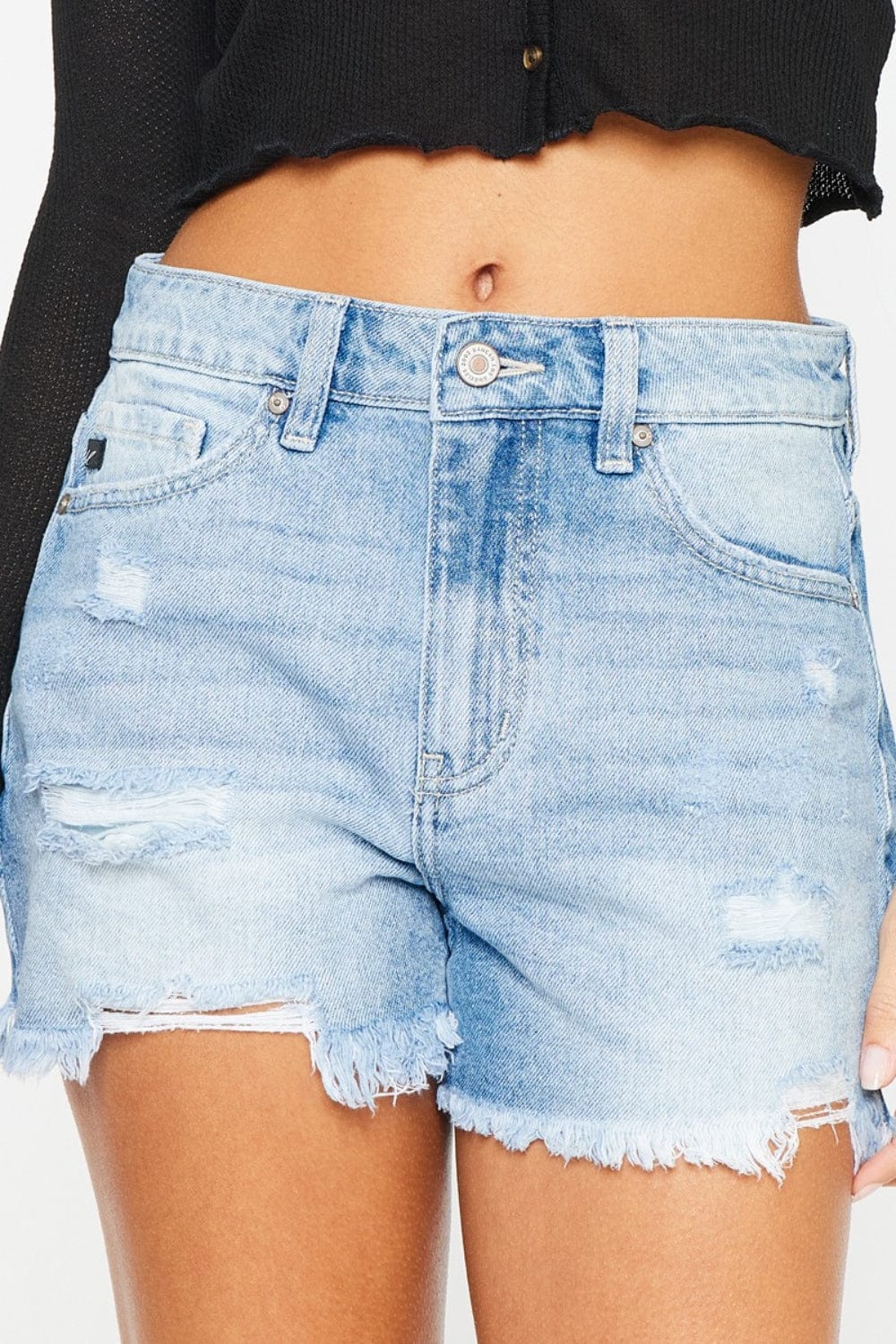 Trendsi Kancan High Waist Frayed Denim Shorts Kancan High Waist Frayed Denim Shorts
