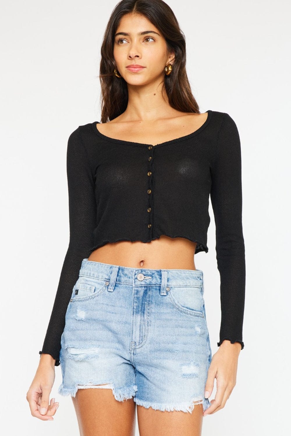 Trendsi Kancan High Waist Frayed Denim Shorts Kancan High Waist Frayed Denim Shorts