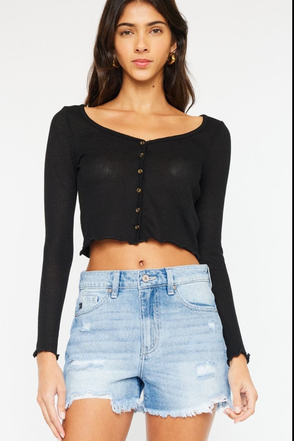 Trendsi Kancan High Waist Frayed Denim Shorts Kancan High Waist Frayed Denim Shorts