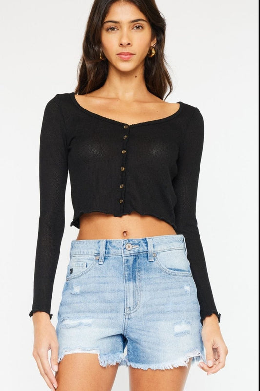 Trendsi Kancan High Waist Frayed Denim Shorts Kancan High Waist Frayed Denim Shorts