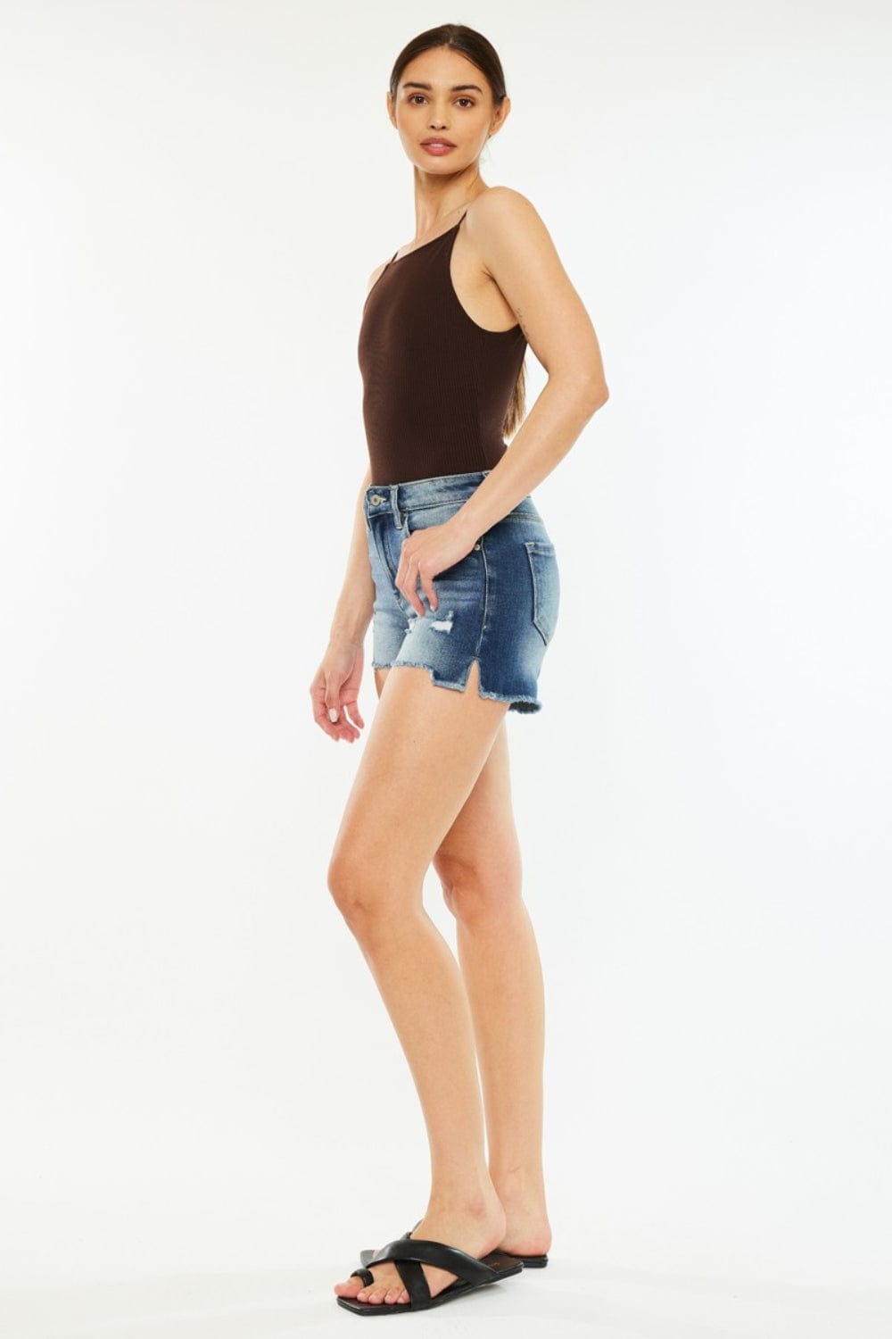 Trendsi Kancan High Waist Raw Hem Denim Shorts Kancan High Waist Raw Hem Denim Shorts