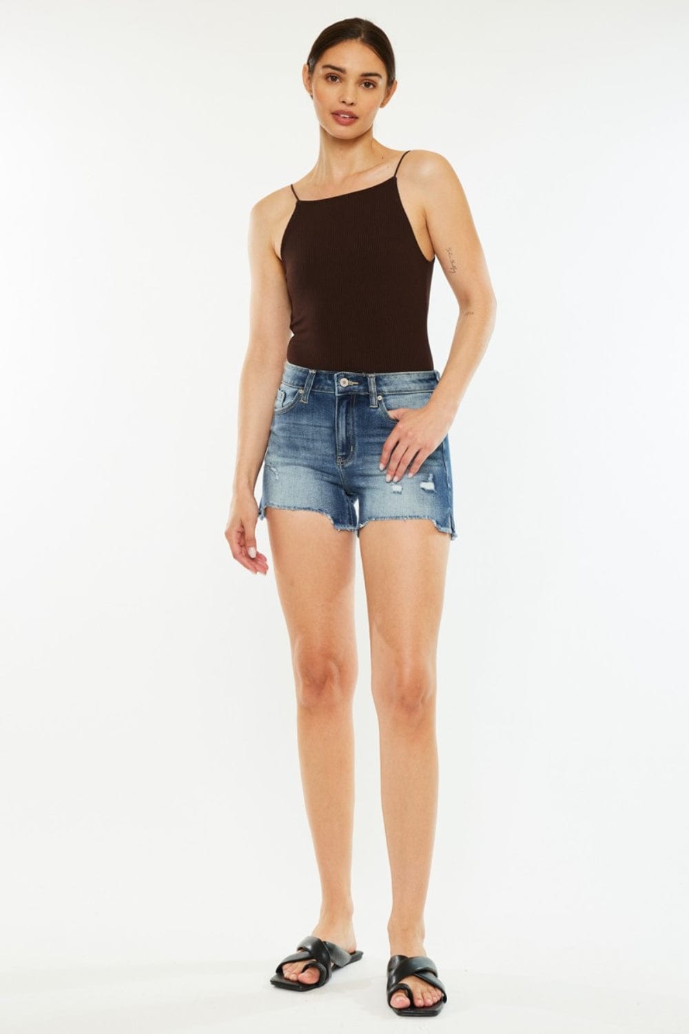 Trendsi Kancan High Waist Raw Hem Denim Shorts Kancan High Waist Raw Hem Denim Shorts