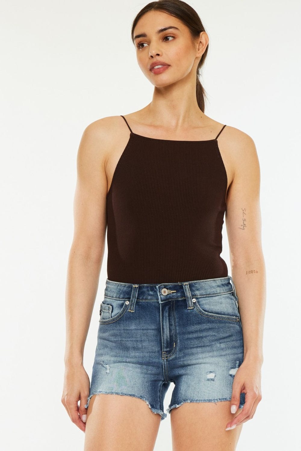 Trendsi Kancan High Waist Raw Hem Denim Shorts Kancan High Waist Raw Hem Denim Shorts