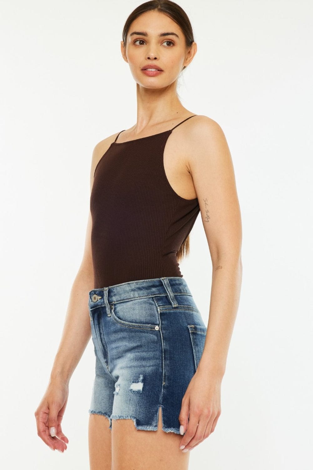 Trendsi Kancan High Waist Raw Hem Denim Shorts Kancan High Waist Raw Hem Denim Shorts