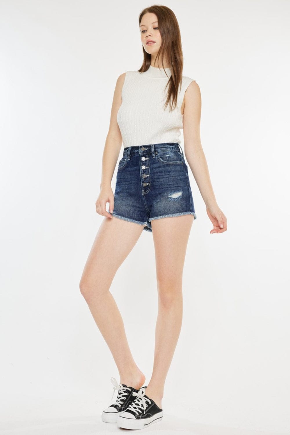 Trendsi Kancan Raw Hem Button Fly Denim Shorts Kancan Raw Hem Button Fly Denim Shorts