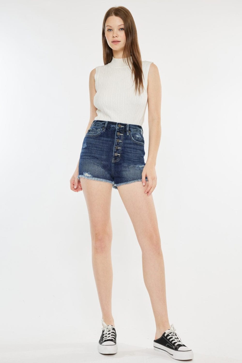 Trendsi Kancan Raw Hem Button Fly Denim Shorts Kancan Raw Hem Button Fly Denim Shorts