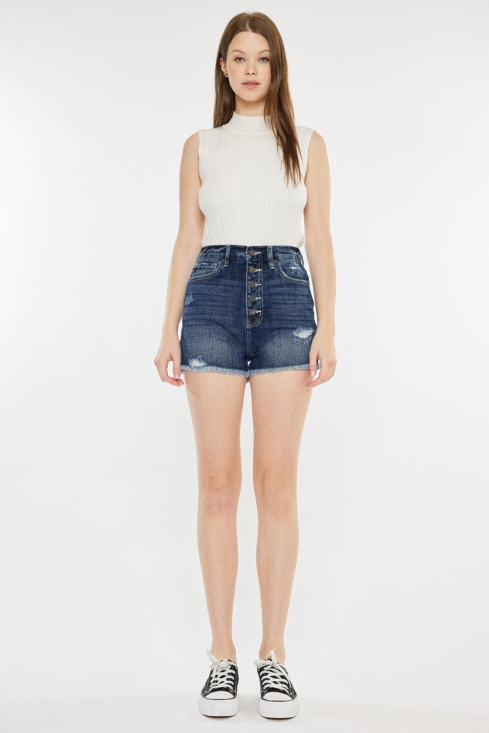 Trendsi Kancan Raw Hem Button Fly Denim Shorts Kancan Raw Hem Button Fly Denim Shorts