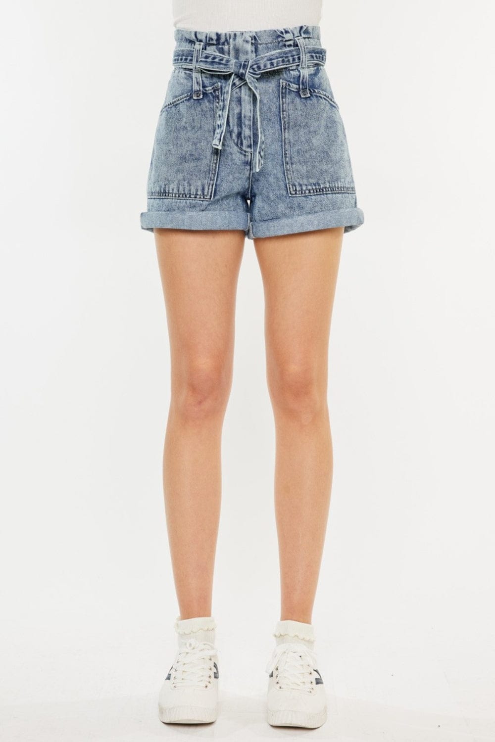 Trendsi Kancan Ultra High Rise Paperbag Denim Shorts Kancan Ultra High Rise Paperbag Denim Shorts