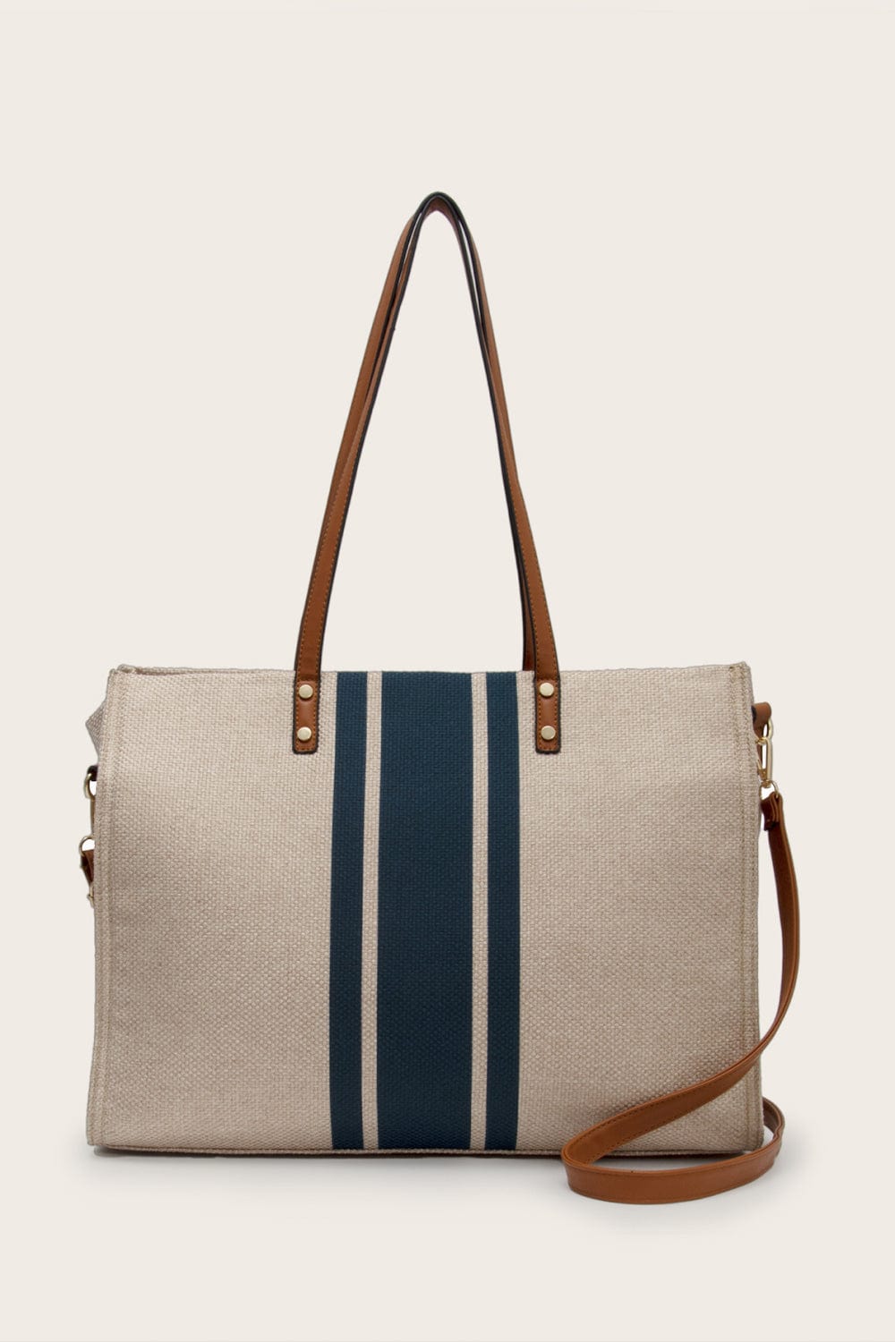Trendsi Khaki / One Size Striped Tote Bag Striped Tote Bag