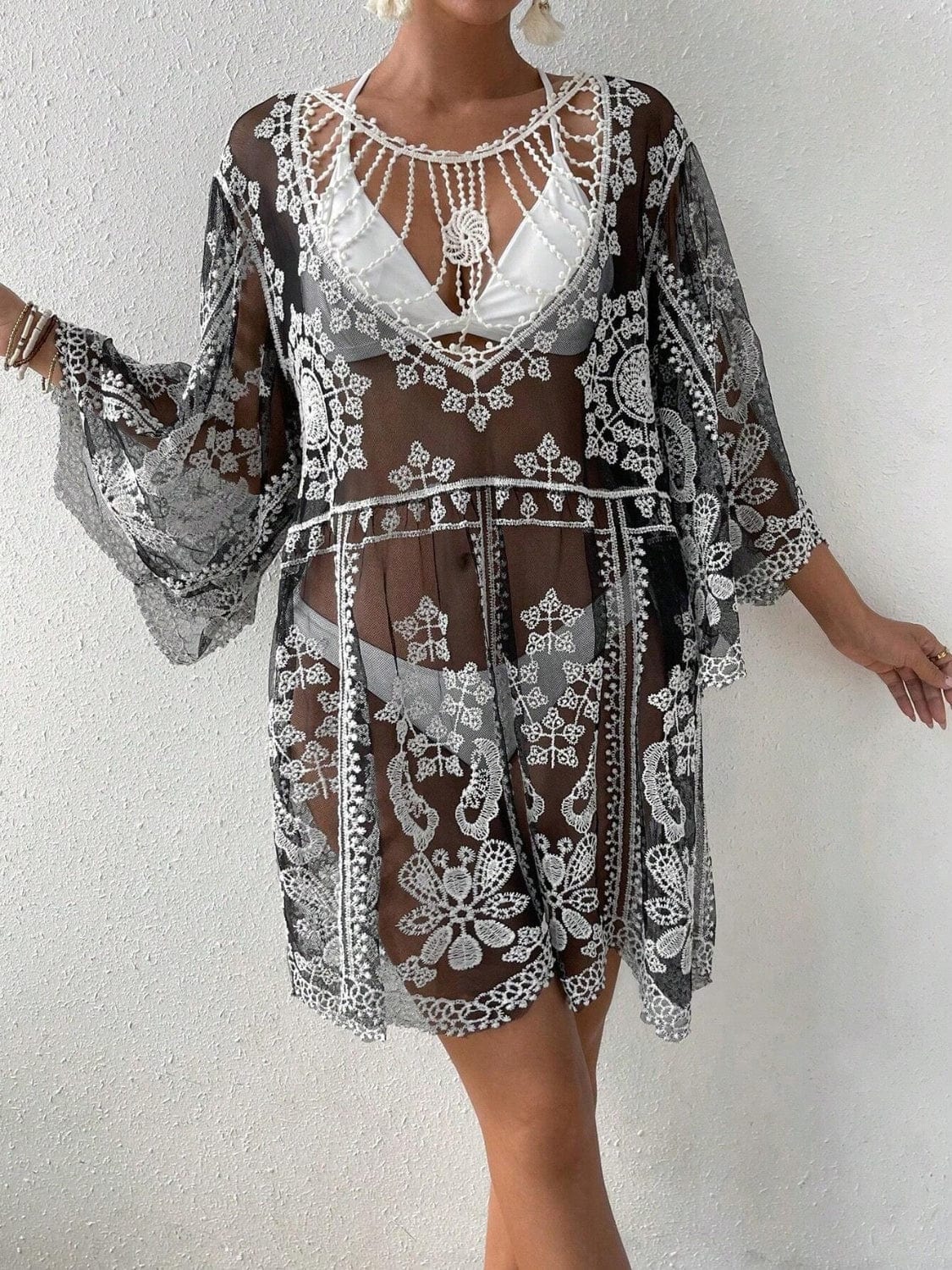 Trendsi Lace Round Neck Cover-Up Lace Round Neck Cover-Up