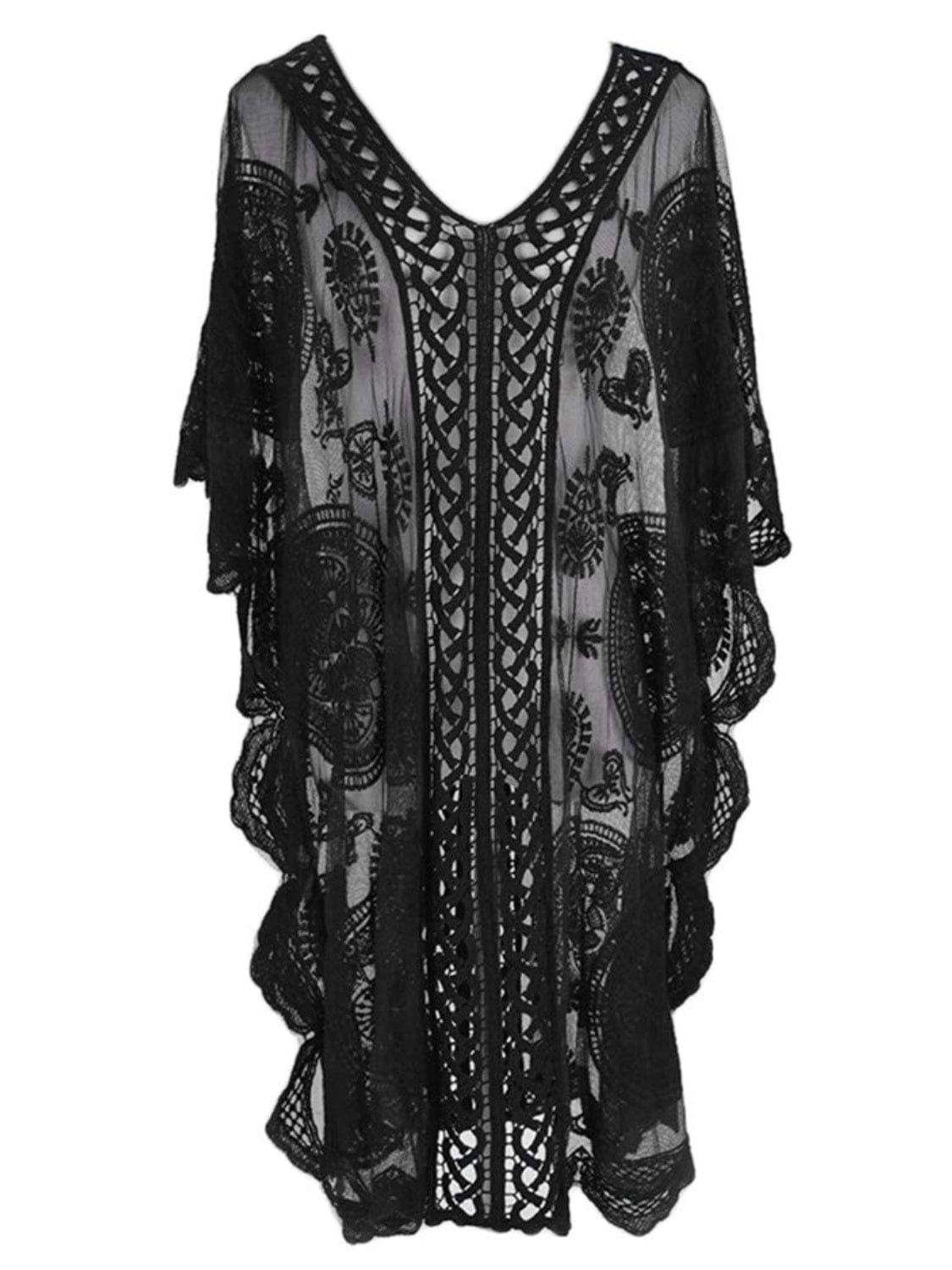 Trendsi Lace V-Neck Half Sleeve Cover-Up Lace V-Neck Half Sleeve Cover-Up