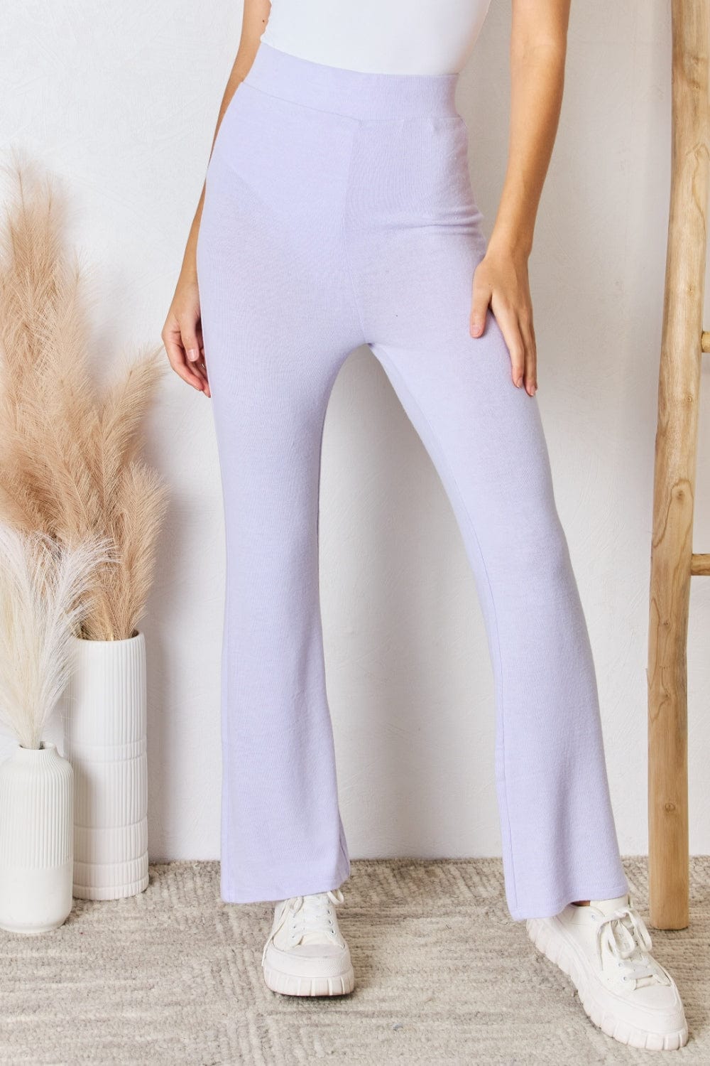 Trendsi Lavender / S RISEN Full Size High Waist Ultra Soft Knit Flare Pants RISEN Full Size High Waist Ultra Soft Knit Flare Pants