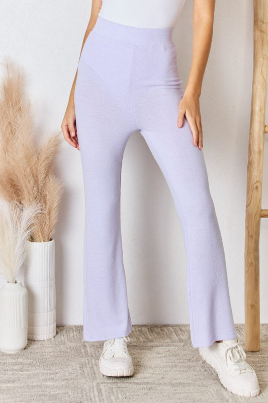 Trendsi Lavender / S RISEN Full Size High Waist Ultra Soft Knit Flare Pants RISEN Full Size High Waist Ultra Soft Knit Flare Pants