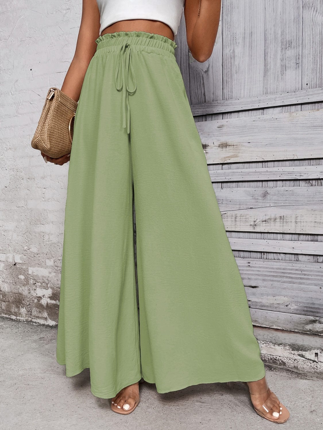 Trendsi Light Green / S Tied High Waist Wide Leg Pants Tied High Waist Wide Leg Pants