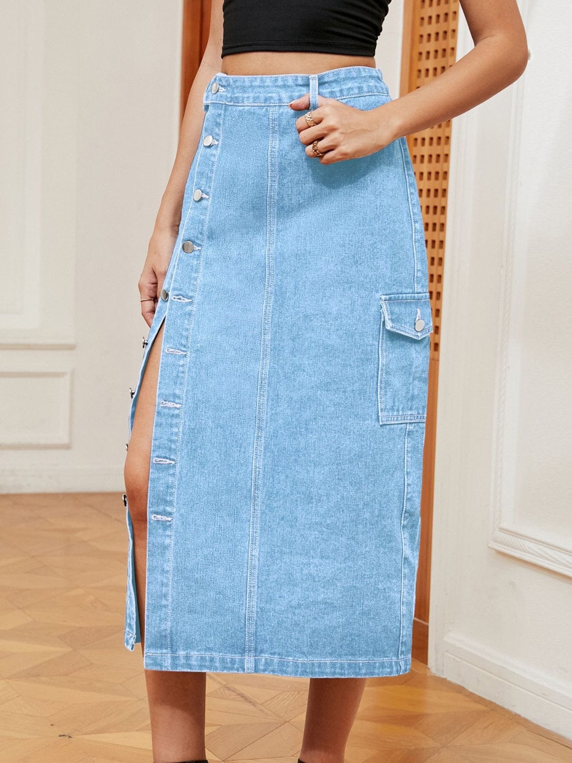 Trendsi Light / S Button Down Denim Skirt Button Down Denim Skirt