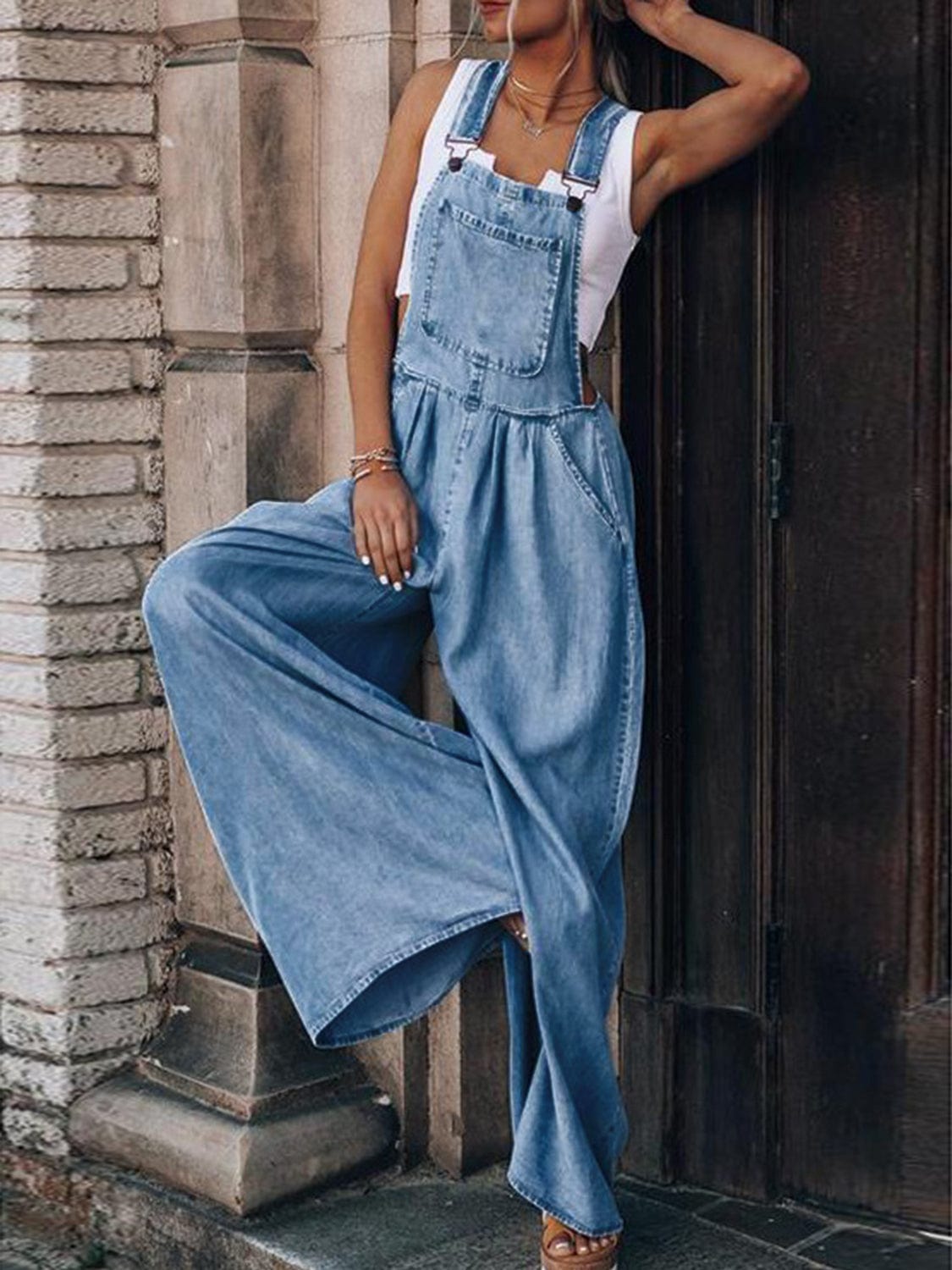 Trendsi Light / S Wide Leg Denim Overalls Wide Leg Denim Overalls