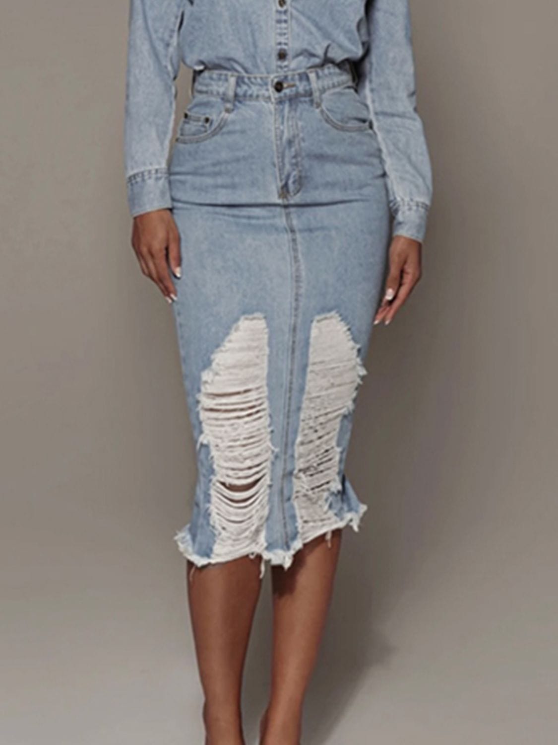 Trendsi Light / XS Distressed Slit Denim Skirt Distressed Slit Denim Skirt