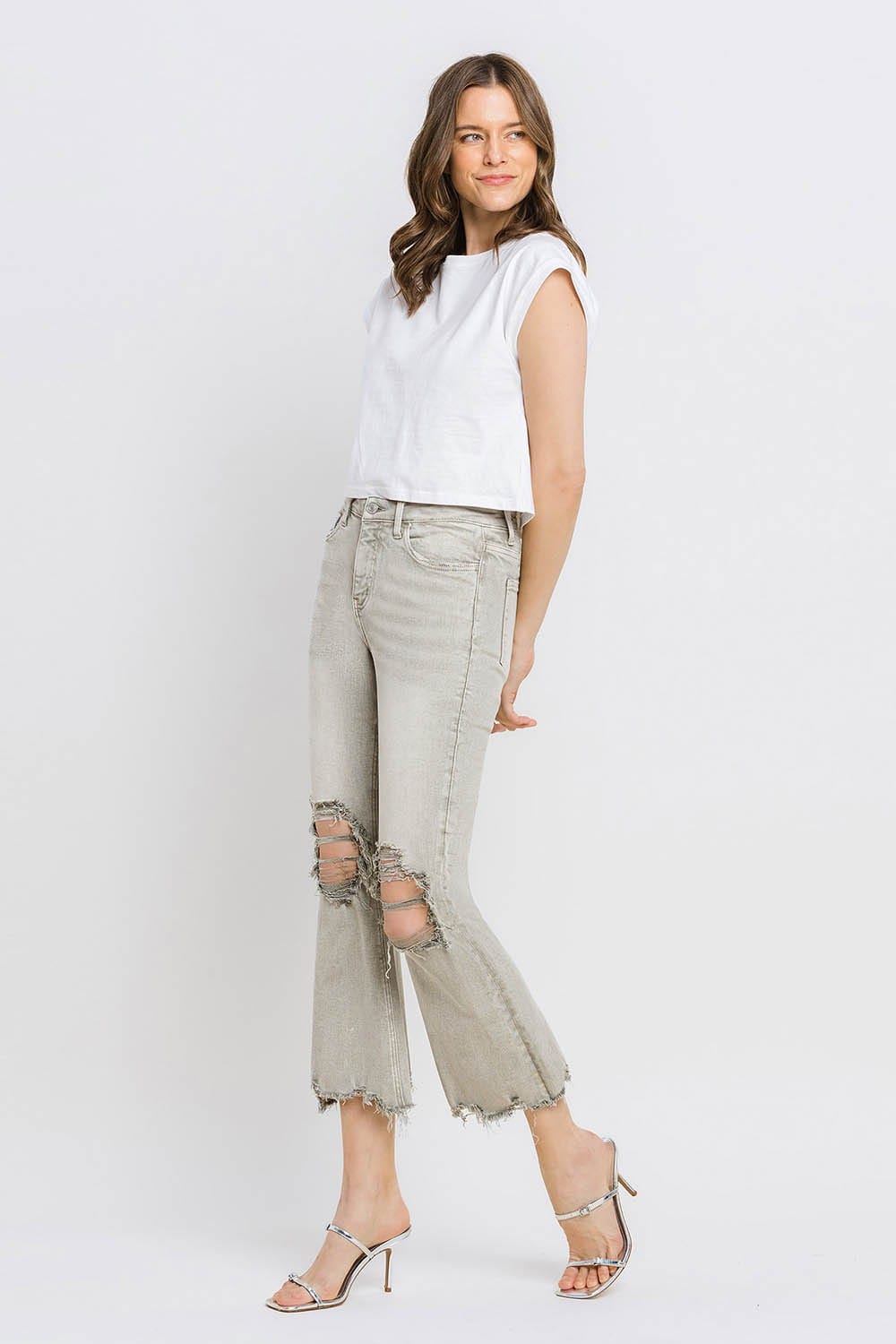 Trendsi Lovervet Distressed Raw Hem Cropped Flare Jeans Lovervet Distressed Raw Hem Cropped Flare Jeans