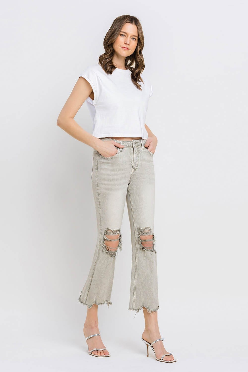 Trendsi Lovervet Distressed Raw Hem Cropped Flare Jeans Lovervet Distressed Raw Hem Cropped Flare Jeans