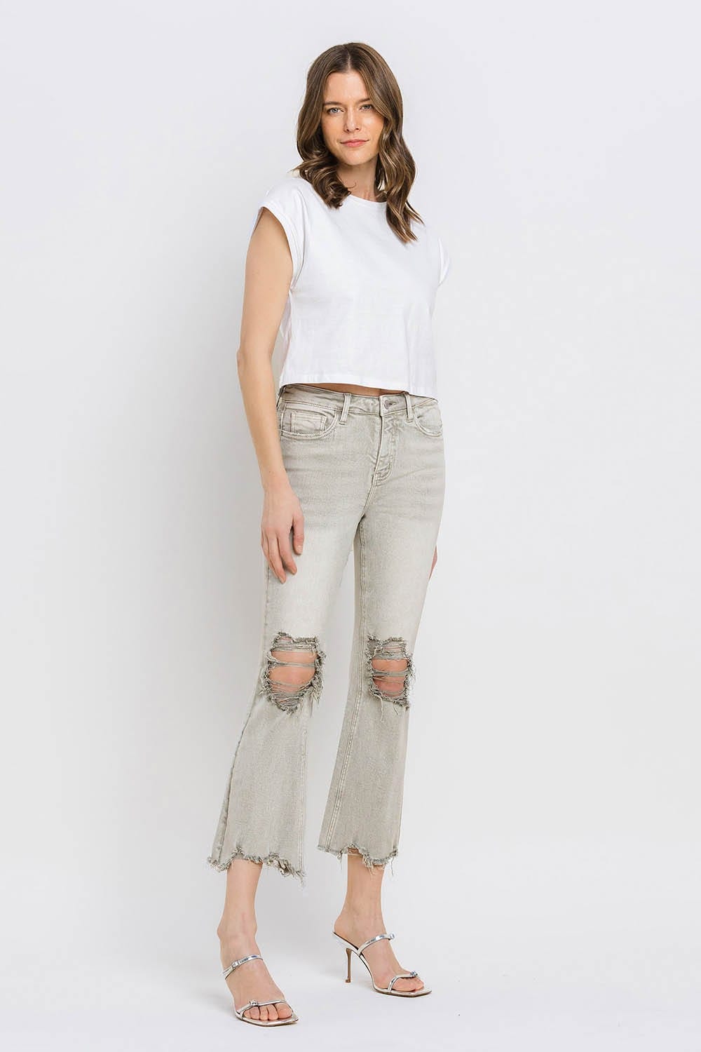 Trendsi Lovervet Distressed Raw Hem Cropped Flare Jeans Lovervet Distressed Raw Hem Cropped Flare Jeans