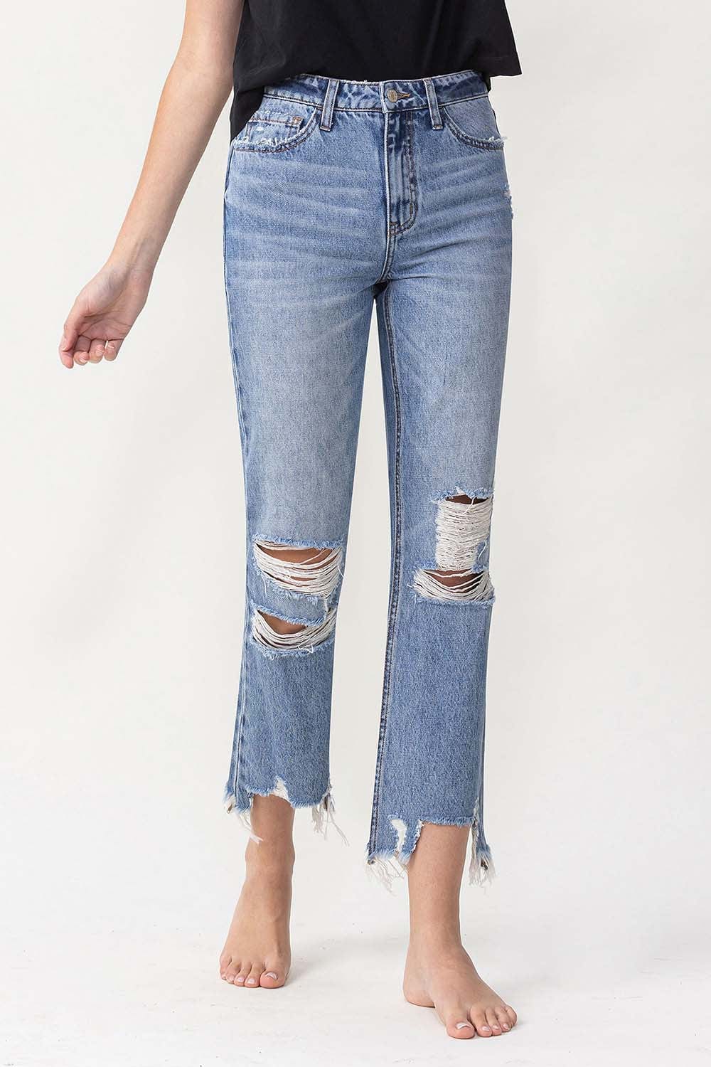 Trendsi Lovervet High Rise Distressed Straight Jeans Lovervet High Rise Distressed Straight Jeans