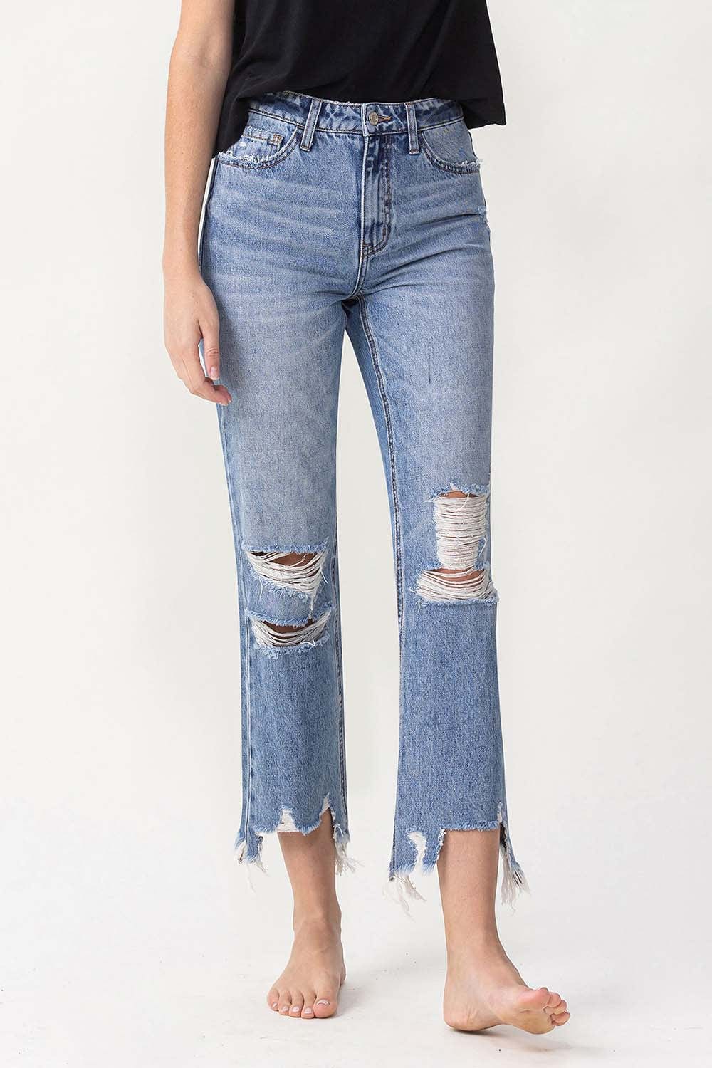 Trendsi Lovervet High Rise Distressed Straight Jeans Lovervet High Rise Distressed Straight Jeans