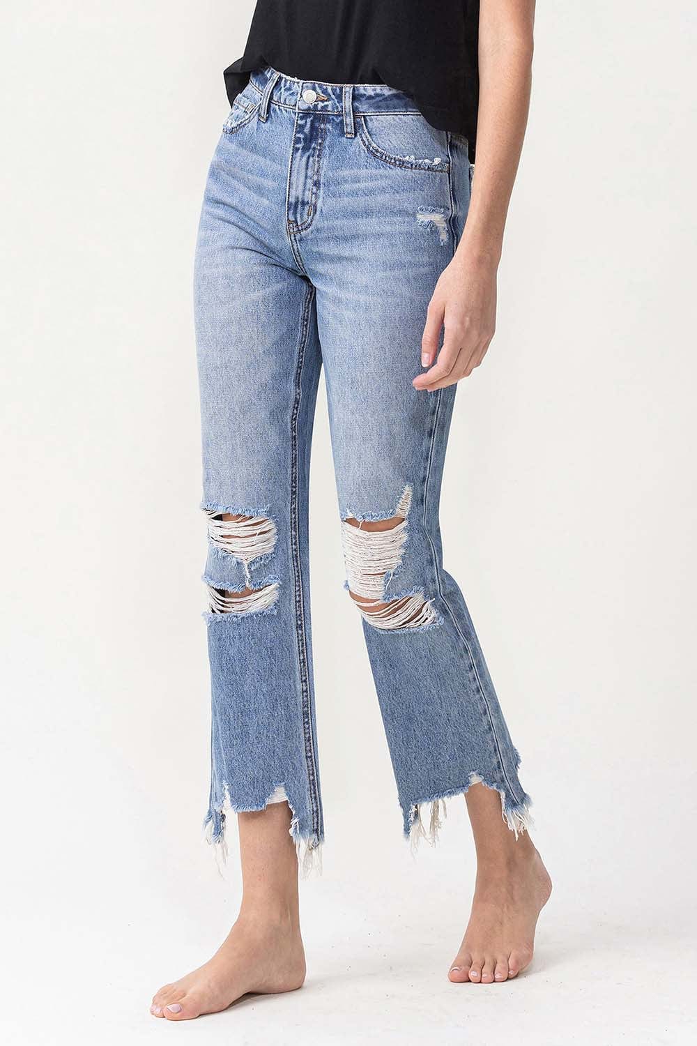 Trendsi Lovervet High Rise Distressed Straight Jeans Lovervet High Rise Distressed Straight Jeans