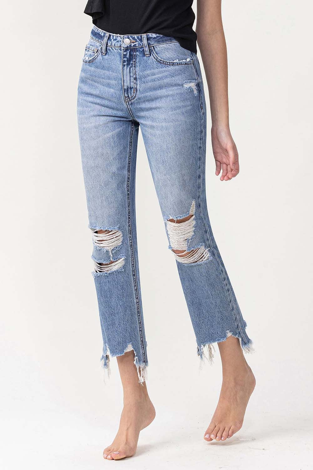 Trendsi Lovervet High Rise Distressed Straight Jeans Lovervet High Rise Distressed Straight Jeans