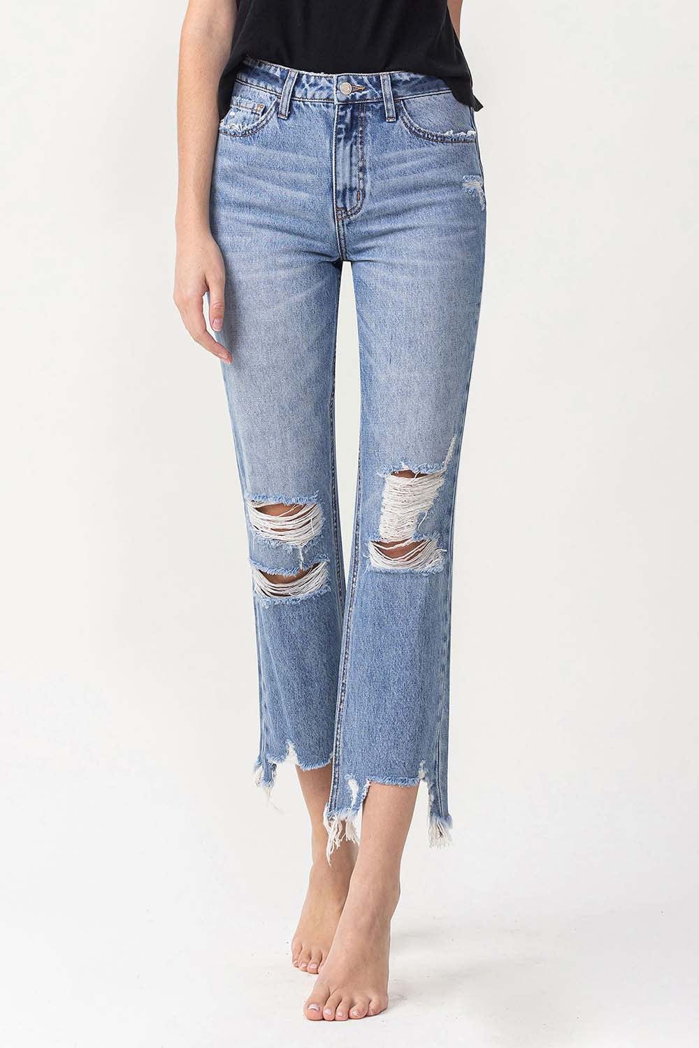 Trendsi Lovervet High Rise Distressed Straight Jeans Lovervet High Rise Distressed Straight Jeans