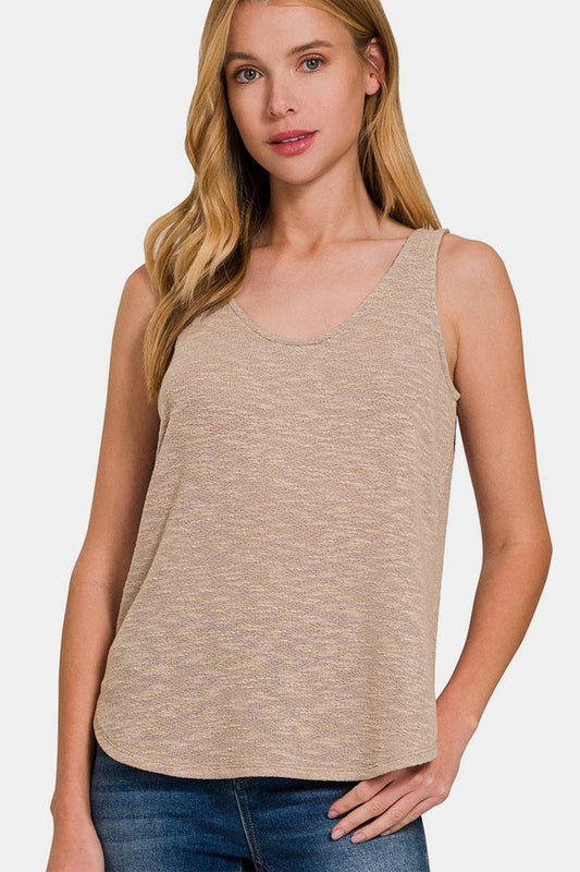 Trendsi Lt Mocha / S Zenana Curved Hem Round Neck Tank Zenana Curved Hem Round Neck Tank