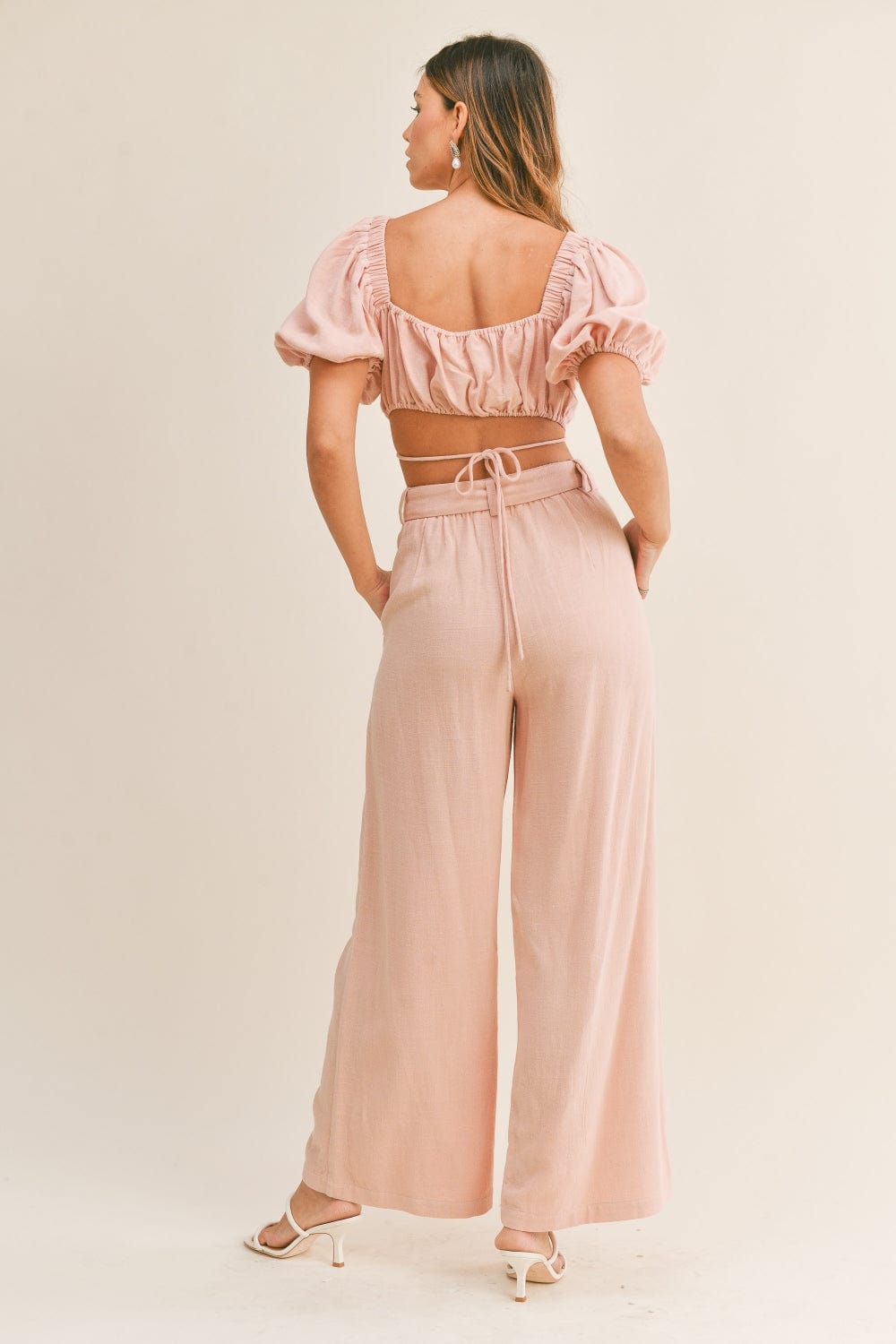 Trendsi MABLE Cut Out Drawstring Crop Top and Belted Pants Set MABLE Cut Out Drawstring Crop Top and Belted Pants Set