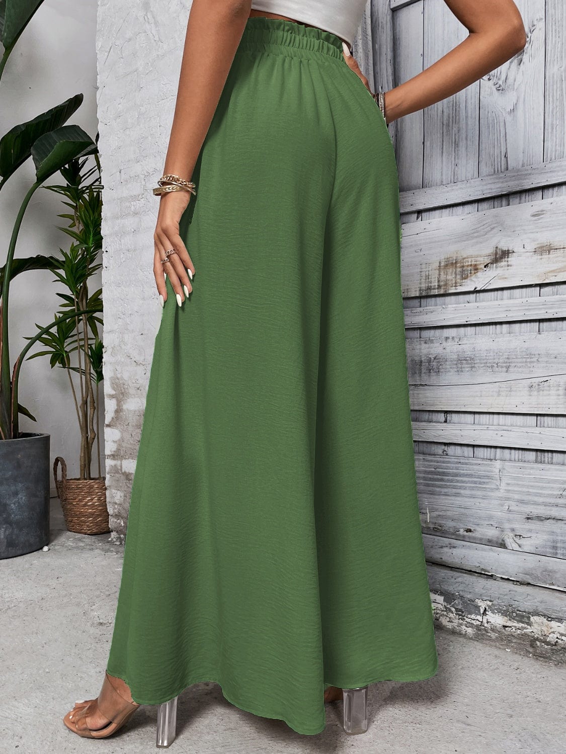Trendsi Matcha Green / S Tied High Waist Wide Leg Pants Tied High Waist Wide Leg Pants