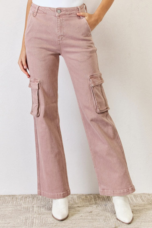 Trendsi Mauve / 0 RISEN Full Size High Rise Cargo Wide Leg Jeans RISEN Full Size High Rise Cargo Wide Leg Jeans