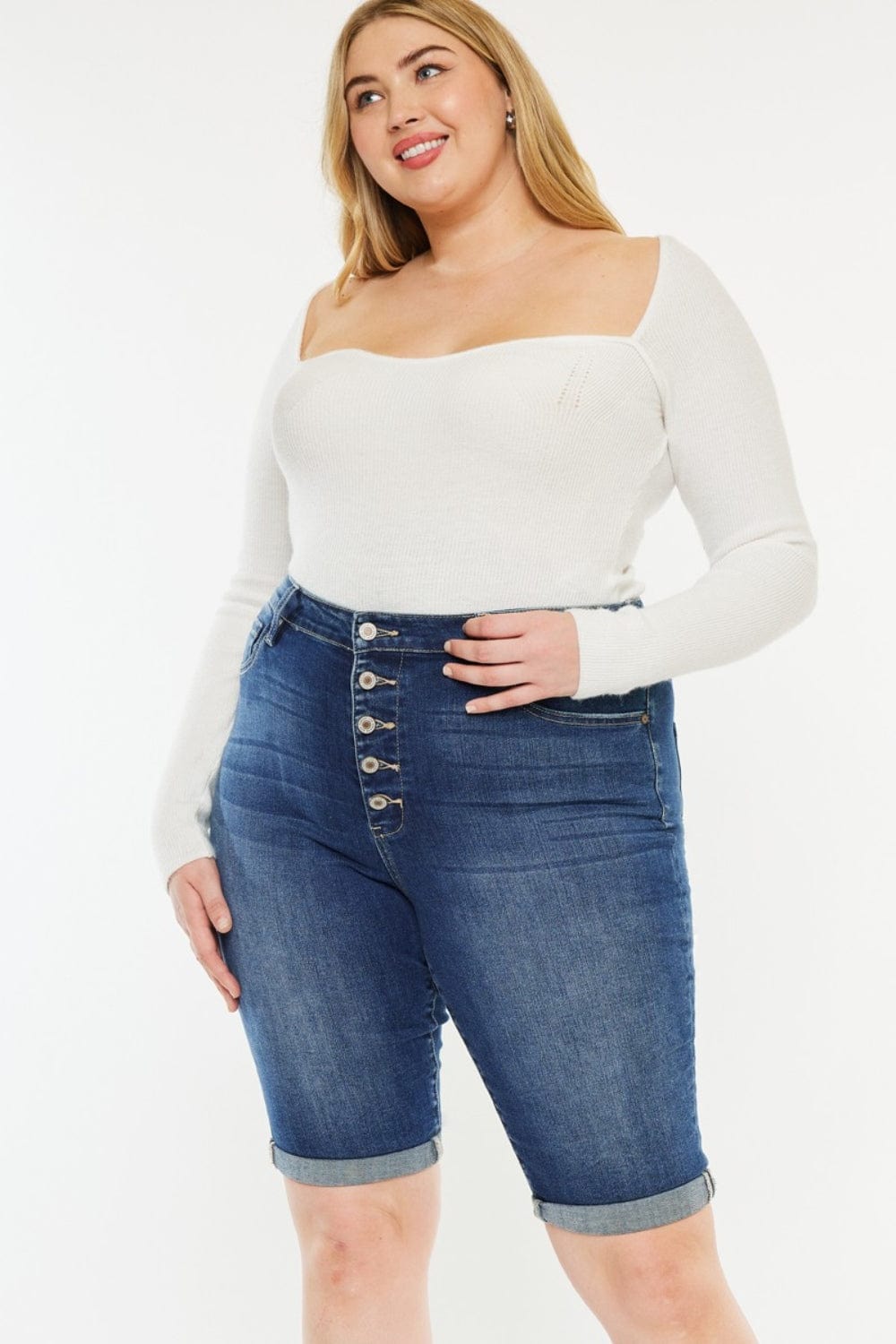 Trendsi Medium / 0(23) Kancan Full Size Cat's Whiskers Button Fly Denim Shorts Kancan Full Size Cat's Whiskers Button Fly Denim Shorts