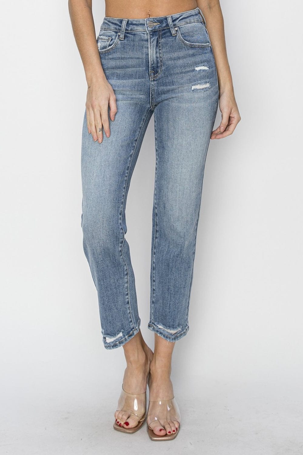 Trendsi MEDIUM / 0(24) RISEN Full Size High Waist Distressed Cropped Jeans RISEN Full Size High Waist Distressed Cropped Jeans