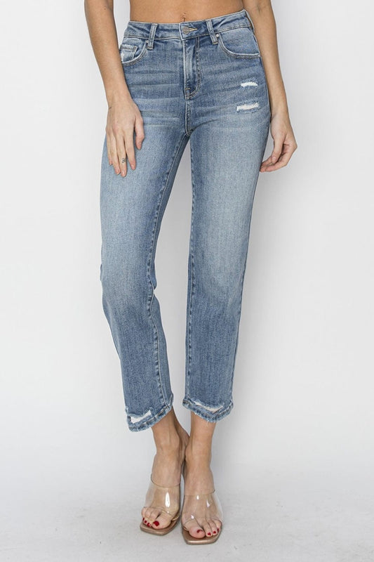Trendsi MEDIUM / 0(24) RISEN Full Size High Waist Distressed Cropped Jeans RISEN Full Size High Waist Distressed Cropped Jeans