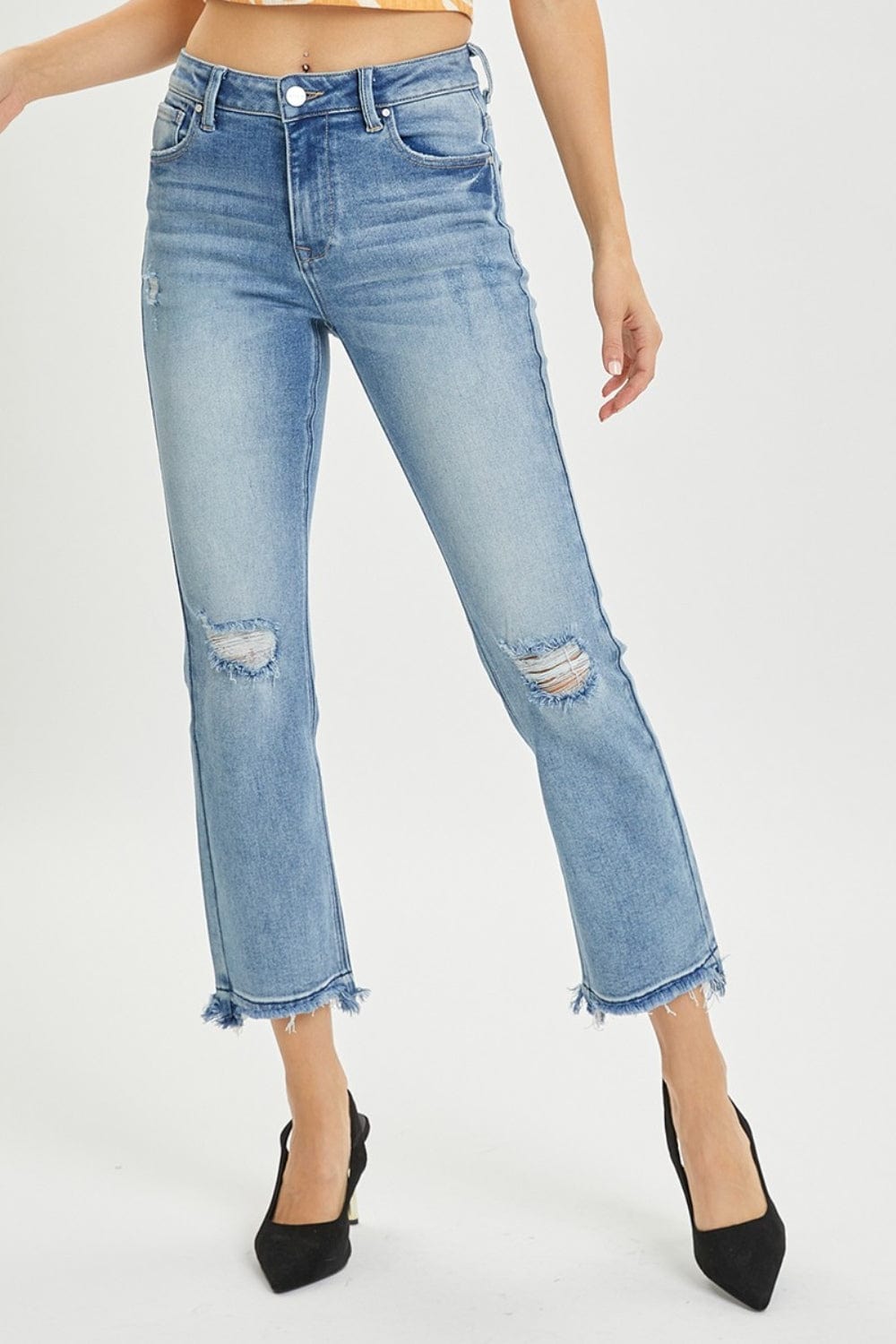 Trendsi Medium / 0 RISEN Full Size High Rise Distressed Cropped Straight Jeans RISEN Full Size High Rise Distressed Cropped Straight Jeans