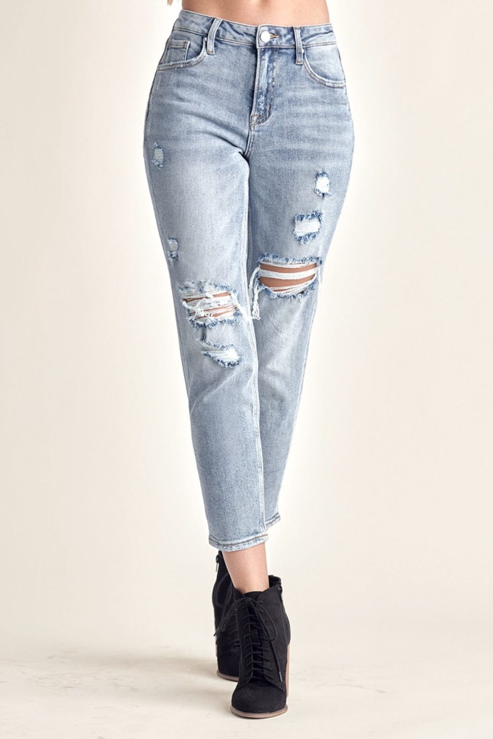 Trendsi MEDIUM / 1 RISEN Distressed Slim Cropped Jeans RISEN Distressed Slim Cropped Jeans