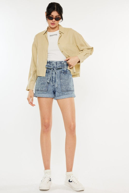 Trendsi Medium / 3 Kancan Ultra High Rise Paperbag Denim Shorts Kancan Ultra High Rise Paperbag Denim Shorts