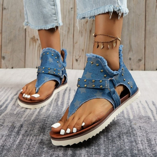 Trendsi Medium / 36(US5) Studded Raw Hem Flat Sandals Studded Raw Hem Flat Sandals