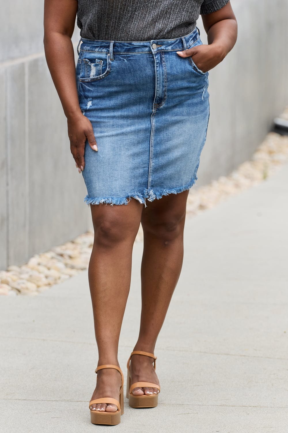 Trendsi Medium / S RISEN Amelia Full Size Denim Mini Skirt RISEN Amelia Full Size Denim Mini Skirt