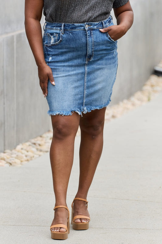 Trendsi Medium / S RISEN Amelia Full Size Denim Mini Skirt RISEN Amelia Full Size Denim Mini Skirt